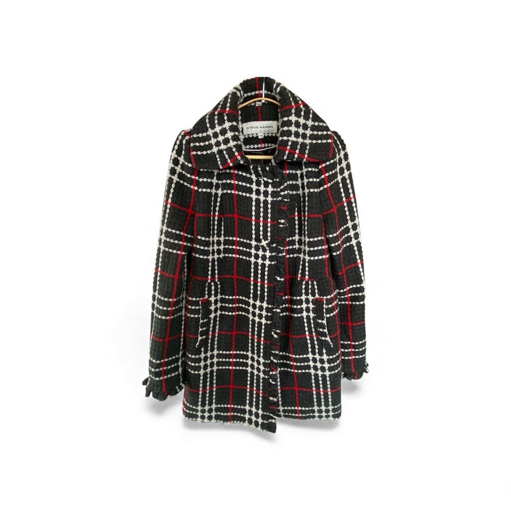 Steve Madden Wool Coat, White, and Red Plaid Cute Preppy